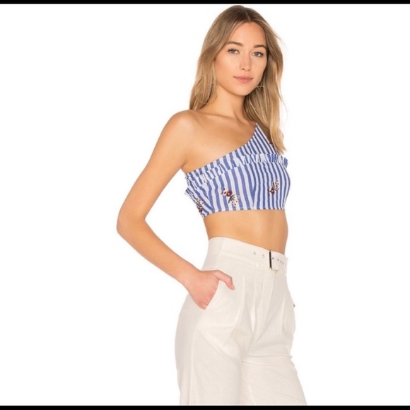 Tularosa Oleana One Shoulder Crop Top striped S - Picture 1 of 5